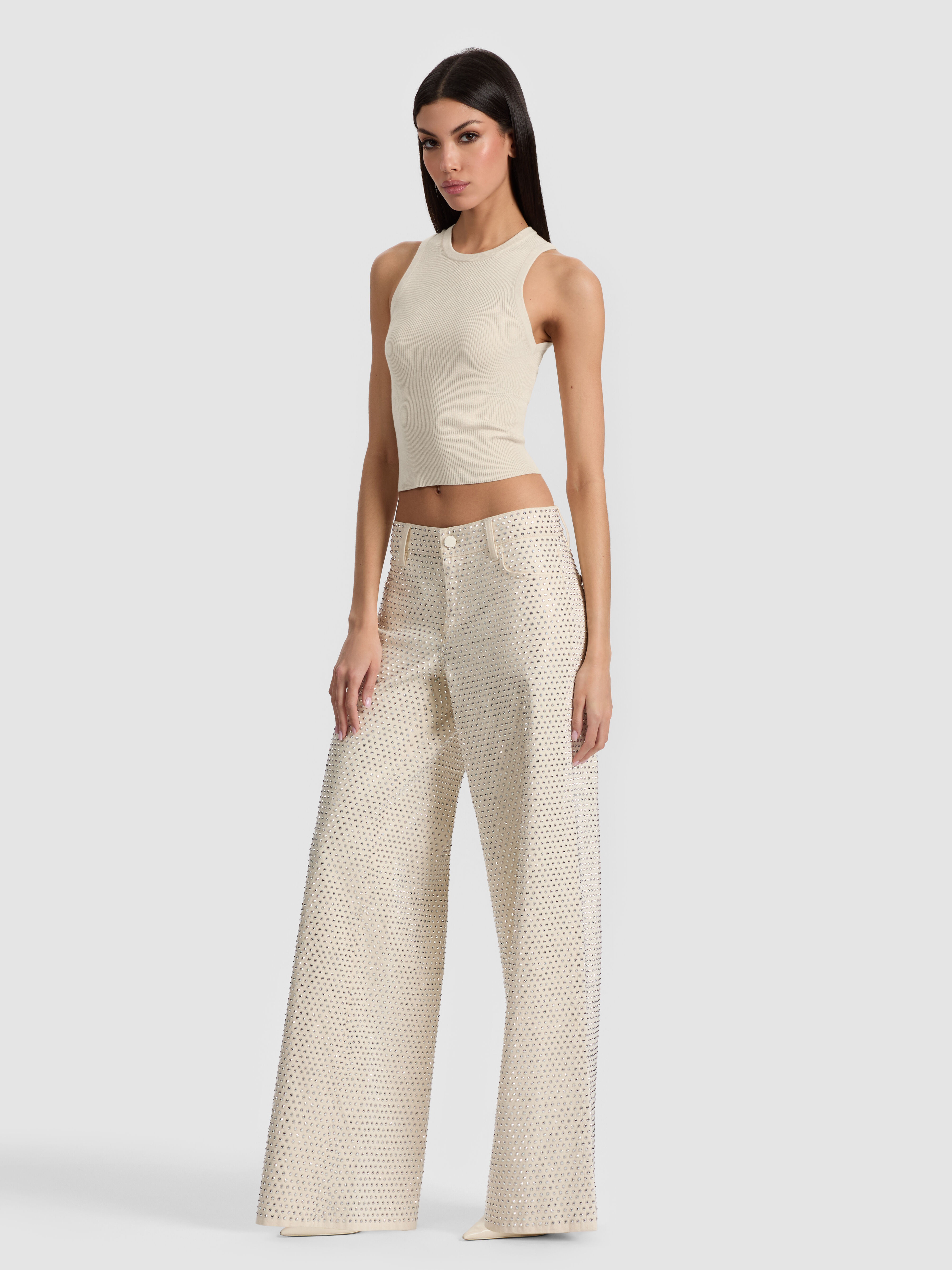 新品タグ付き【alice + olivia】 ジーンズ ダメージ加工ハイウエスト Designer Jeans For Women | Alice + Olivia