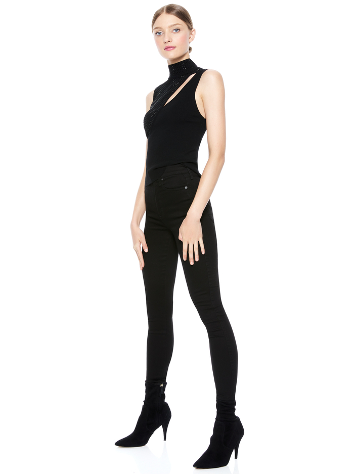 ABBI EMBELLISHED CUT OUT PULLOVER - BLACK image 5 - Alice And Olivia