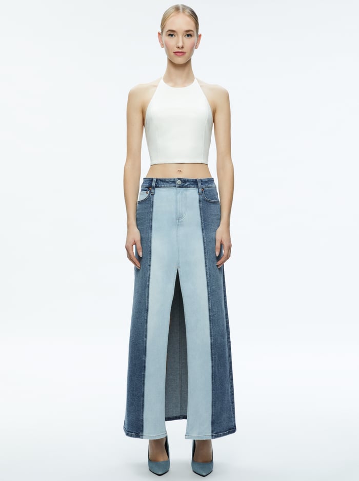 RYE DENIM TWO TONE MAXI SKIRT - BROOKLYN BLUE/GEORGIA VNT BLU image 2 - Alice And Olivia