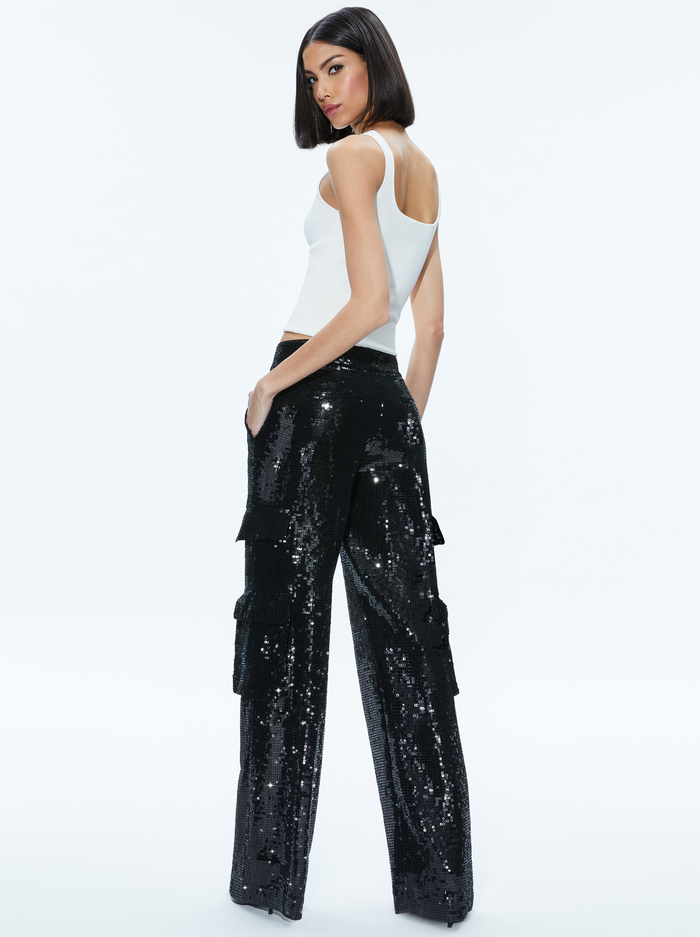 HAYES SEQUIN CARGO PANT - BLACK image 1 - Alice And Olivia