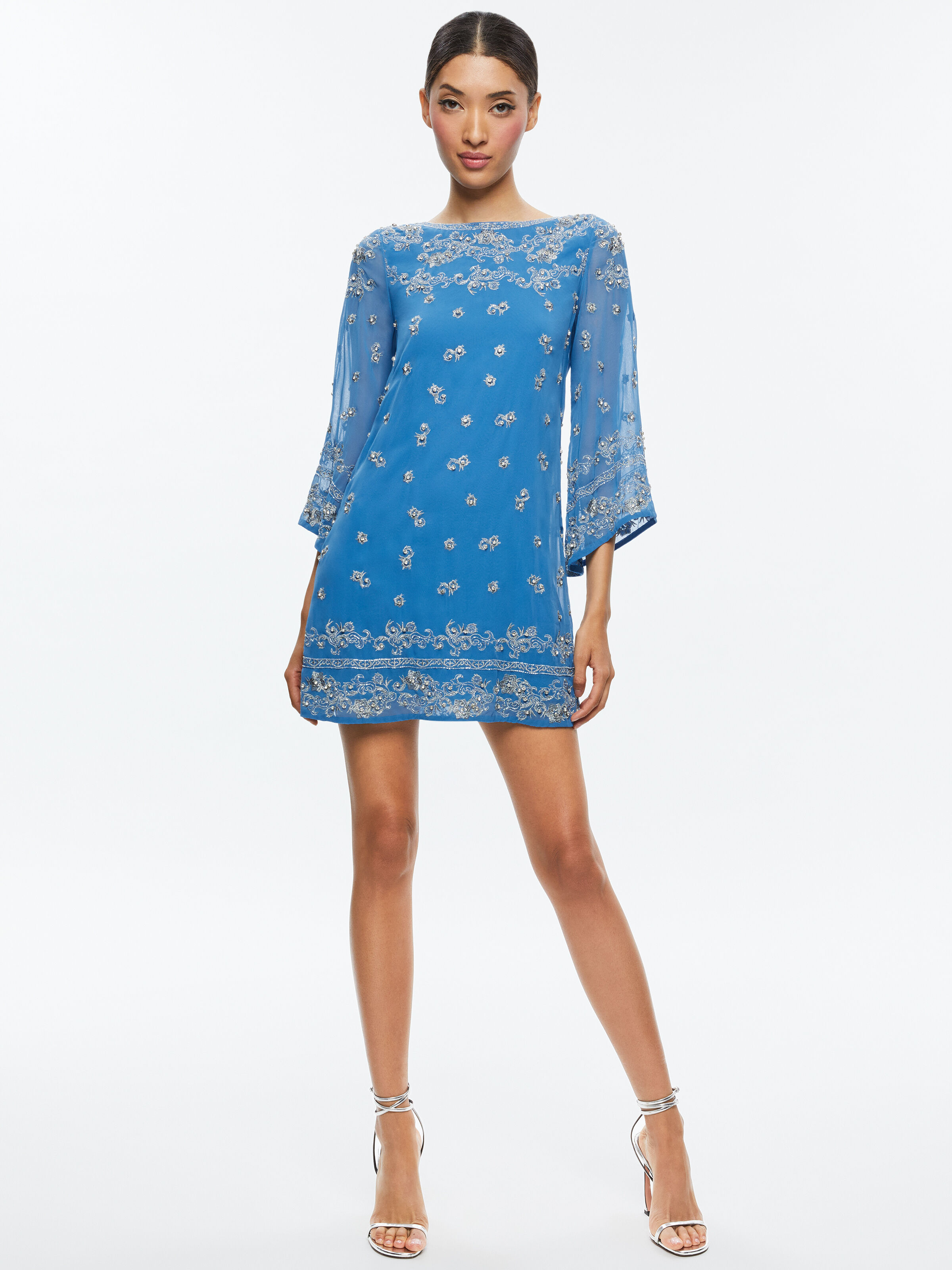 Eleonora Embellished Tunic Dress In French Blue antique Silver Alice Olivia