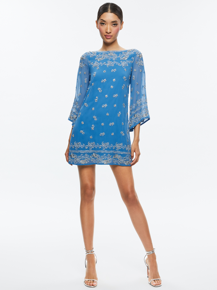 ELEONORA EMBELLISHED TUNIC DRESS - FRENCH BLUE/ANTIQUE SILVER - Alice And Olivia