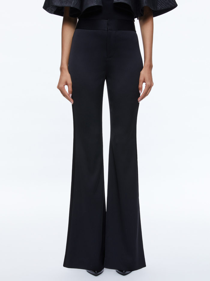 DEANNA HR BOOT SLM STRIPE PANT - BLACK - Alice And Olivia