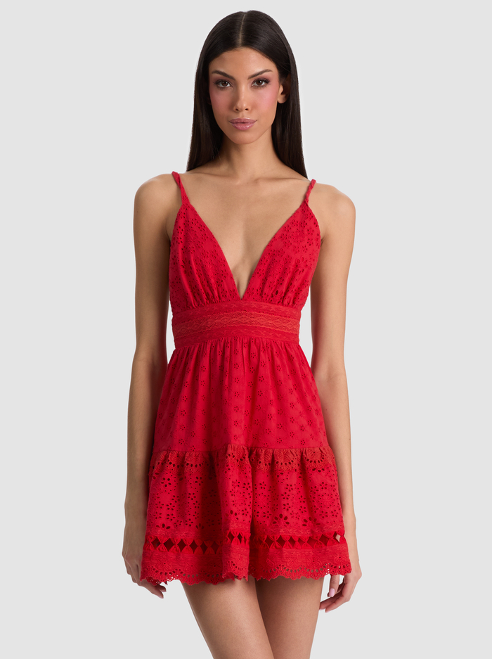 LORENE EMBROIDERED MINI DRESS - CHILI PEPPER image 3 - ALICE + OLIVIA