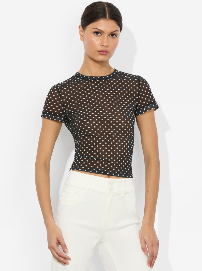 TESS TEE - BLACK/OFF WHITE POLKA DOT - Alice And Olivia
