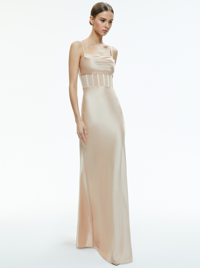VALENTINA DRAPED CORSET MAXI DRESS - ALMOND image 4 - Alice And Olivia