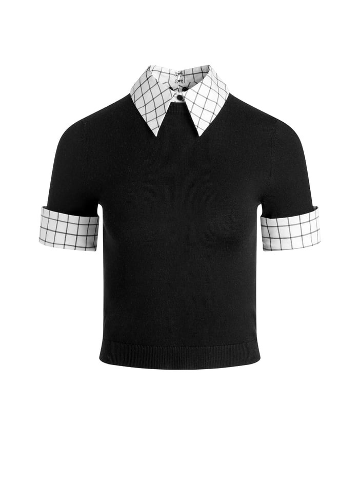 ASTER COLLARED PULLOVER - BLACK/SOFT WHITE image 6 - Alice And Olivia
