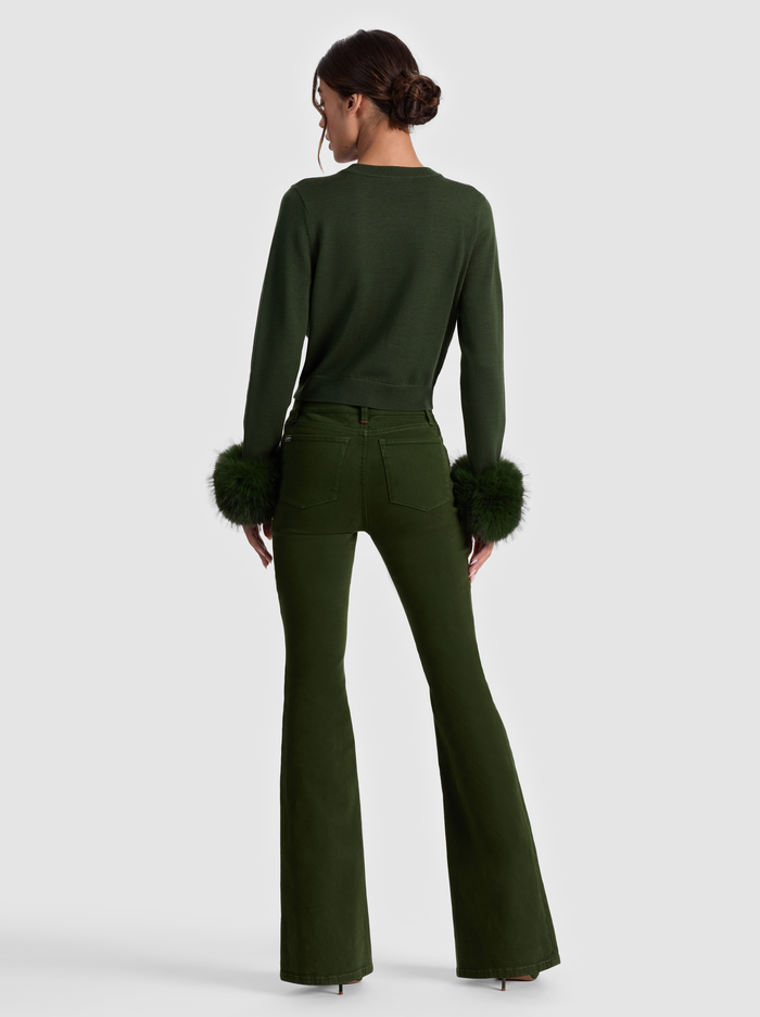 DOLLIE FAUX FUR CUFF CARDIGAN - DARK OLIVE image 2 - Alice And Olivia