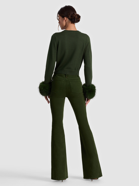 DARK OLIVE-DOLLIE FAUX FUR CUFF CARDIGAN