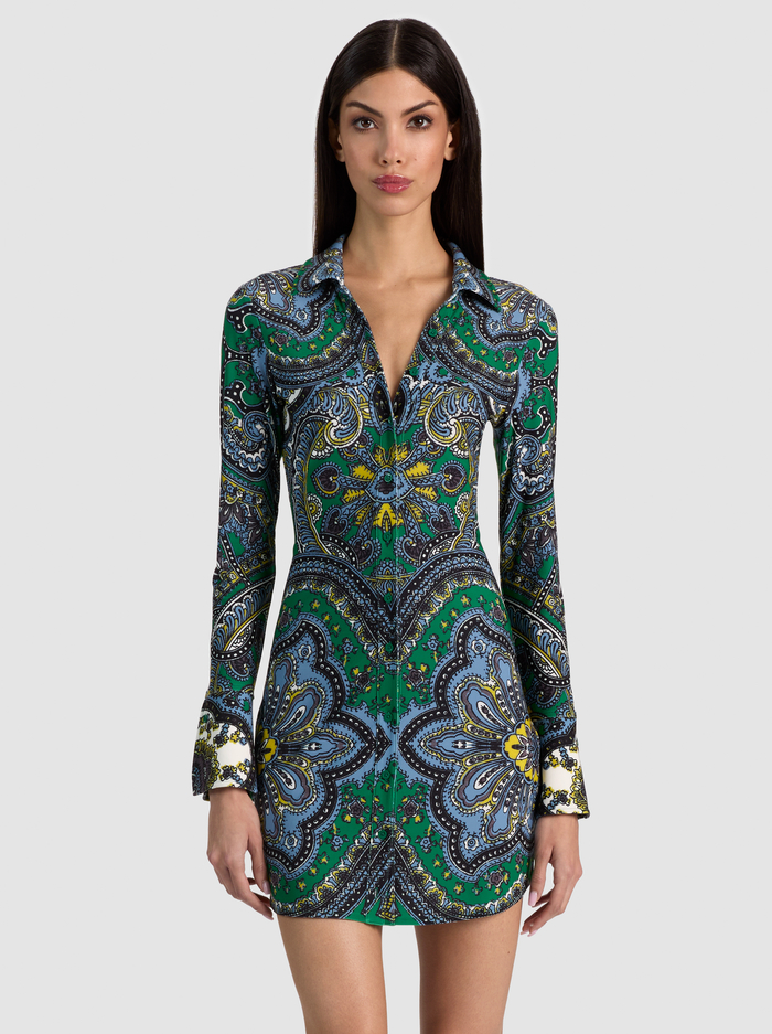 FREYA BUTTON DOWN DRESS - BON VOYAGE DEEP EMERALD image 3 - ALICE + OLIVIA