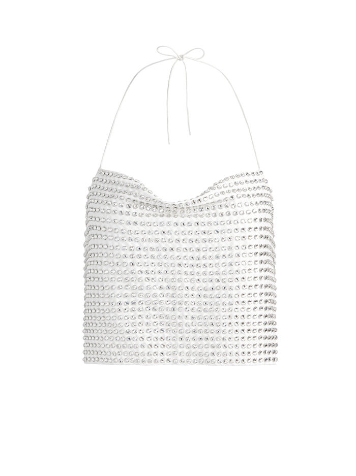 GRAZI EMBELLISHED TIE BACK CROP TOP - OFF WHITE/SILVER image 5 - Alice And Olivia
