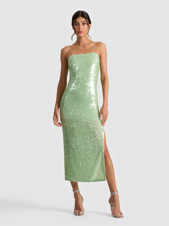 GREEN TEA-FIFI SEQUIN MIDI DRESS