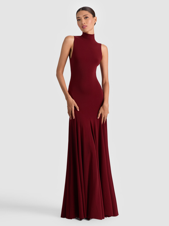 OXBLOOD-AUGUSTA OPEN BACK MAXI DRESS