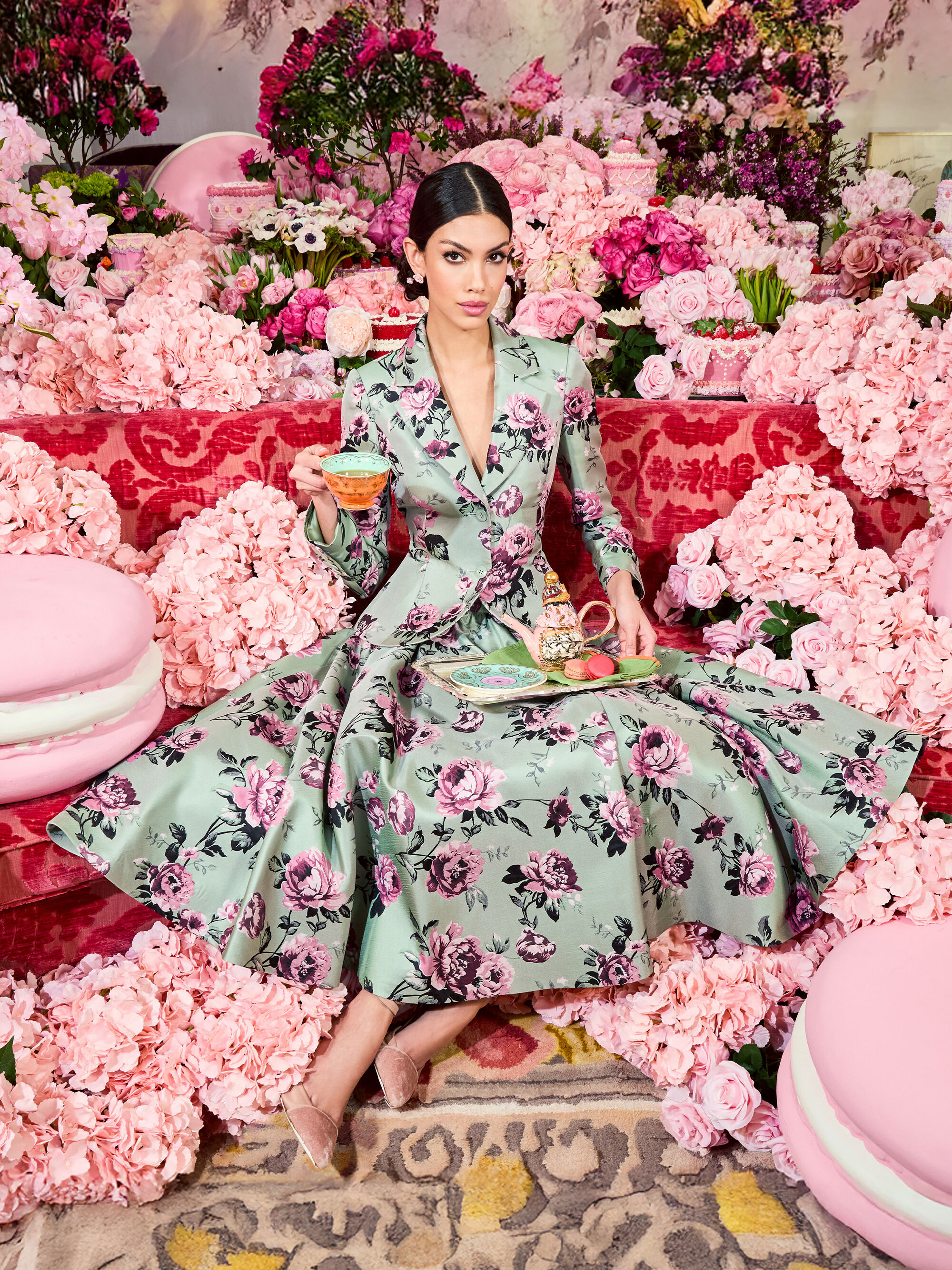 Nilda Voluminous Skirt In Sage Multi Alice + Olivia