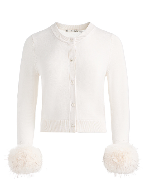 SOFT WHITE-DOLLIE FAUX FUR CUFF CARDIGAN