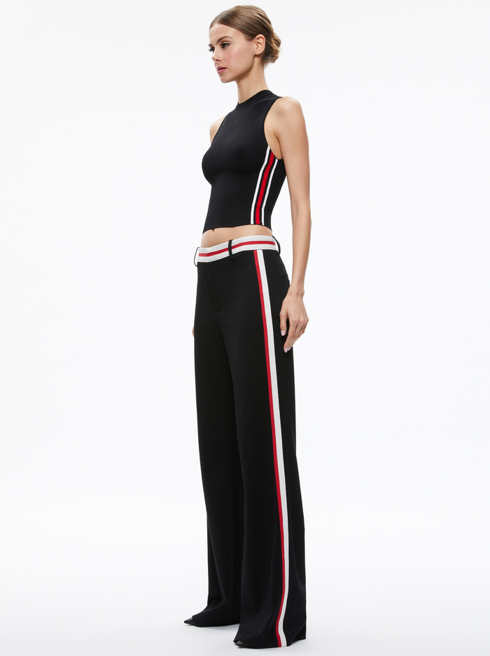 OLIVER WIDE LEG TROUSER - BLACK/PERFECT RUBY image 4 - Alice And Olivia