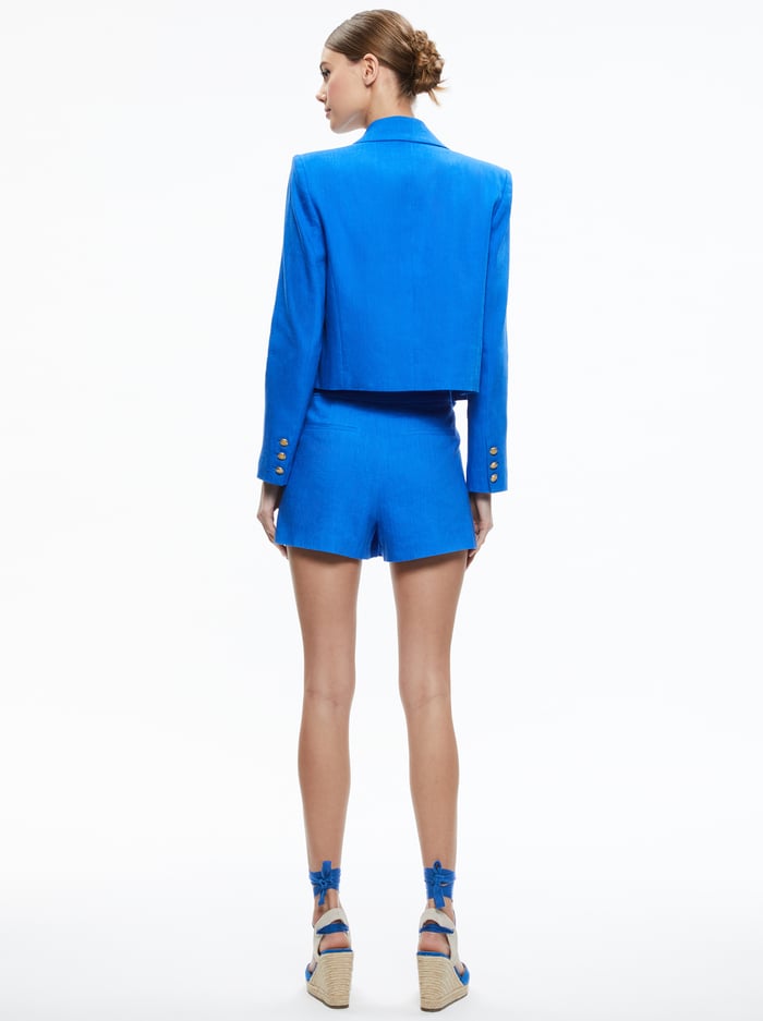 DENNY LINEN CROPPED NOTCH COLLAR BLAZER - SAPPHIRE image 1 - Alice And Olivia