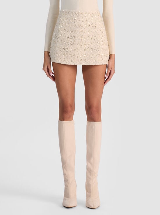 NATURAL-RUBI EMBELLISHED TWEED MINI SKIRT