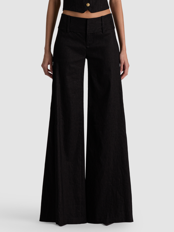 OLIVIA WIDE LEG LINEN PANT - BLACK - ALICE + OLIVIA