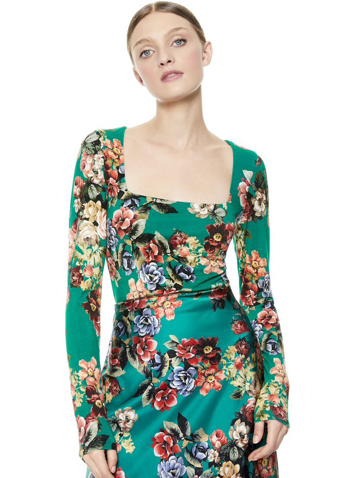 DELAINA FLORAL CROP TOP - CLOUD DANCER DARK TEAL image 1 - Alice And Olivia
