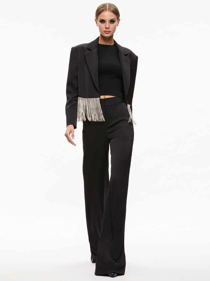 SHAN CRYSTAL FRINGE BLAZER - BLACK image 4 - Alice And Olivia
