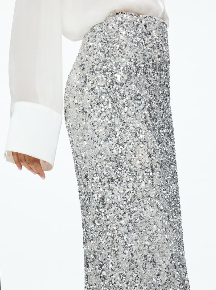 MAEVE SEQUIN KICK FLARE SLIP SKIRT - CHAMPAGNE/SILVER image 3 - Alice And Olivia
