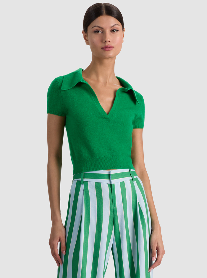 ANDI CASHMERE POLO - GREEN APPLE - ALICE + OLIVIA