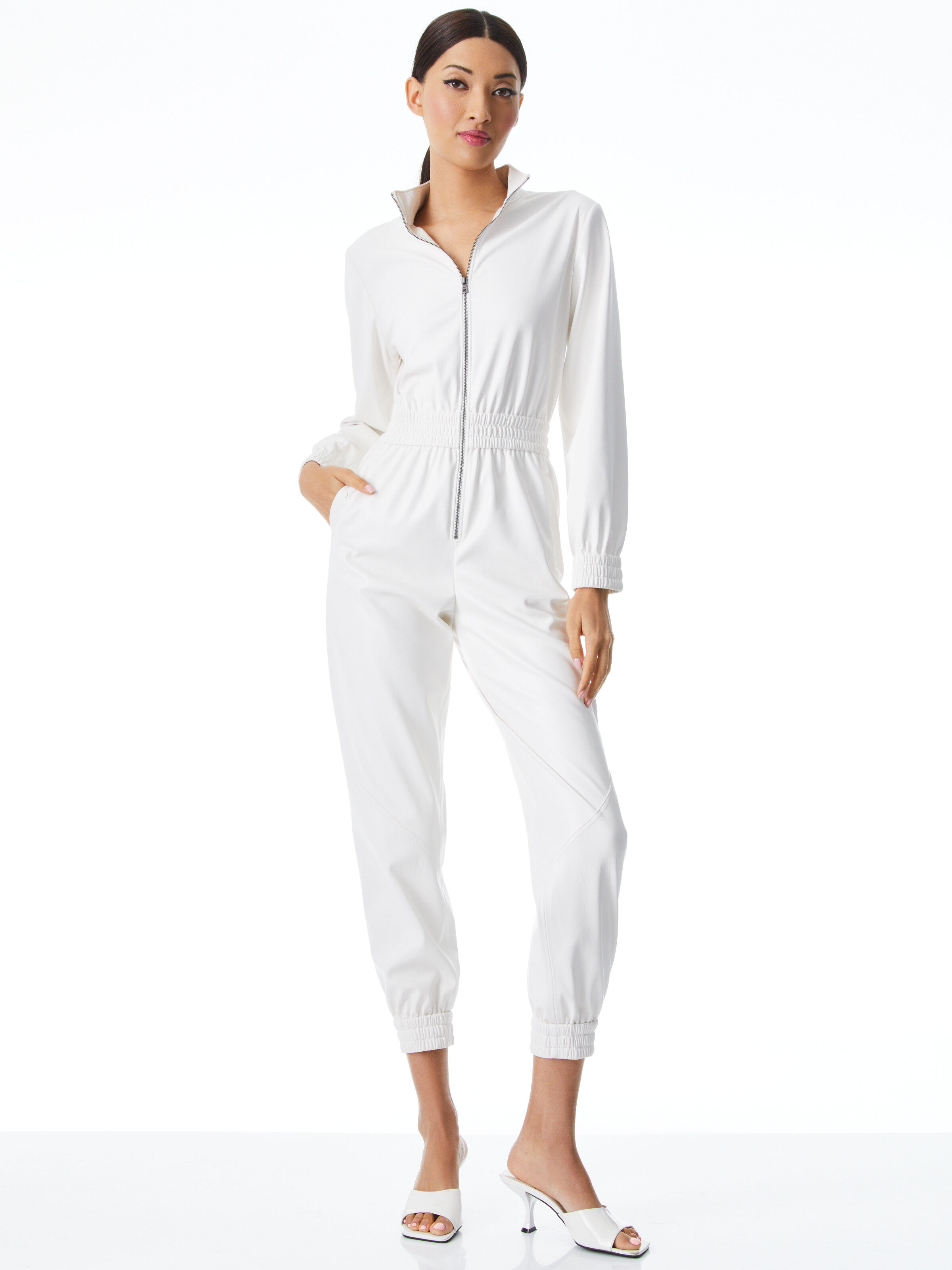 White zip hot sale jumpsuit