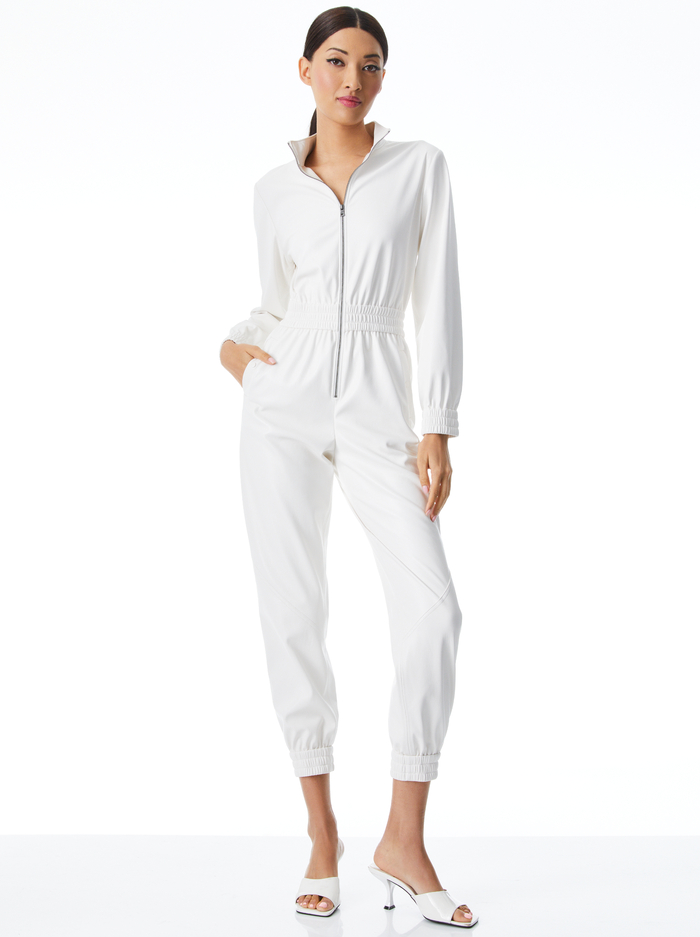 LEVI VEGAN LEATHER FRONT ZIP JUMPSUIT - OFF WHITE - Alice And Olivia