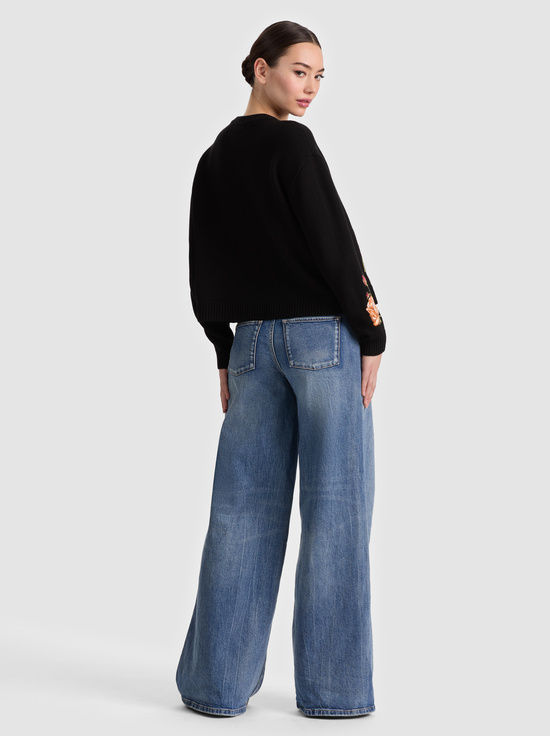 BLACK MULTI-BELVA FLORAL JACQUARD CREWNECK