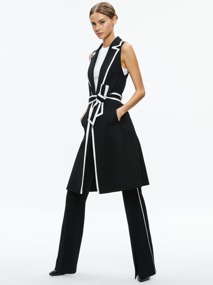 AUBREY MIDI TRENCH VEST - BLACK/OFF WHITE image 4 - Alice And Olivia