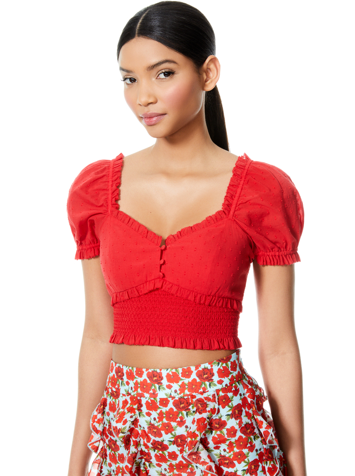 RIANNA PUFF SLEEVE CROP TOP - BRIGHT POPPY - Alice And Olivia