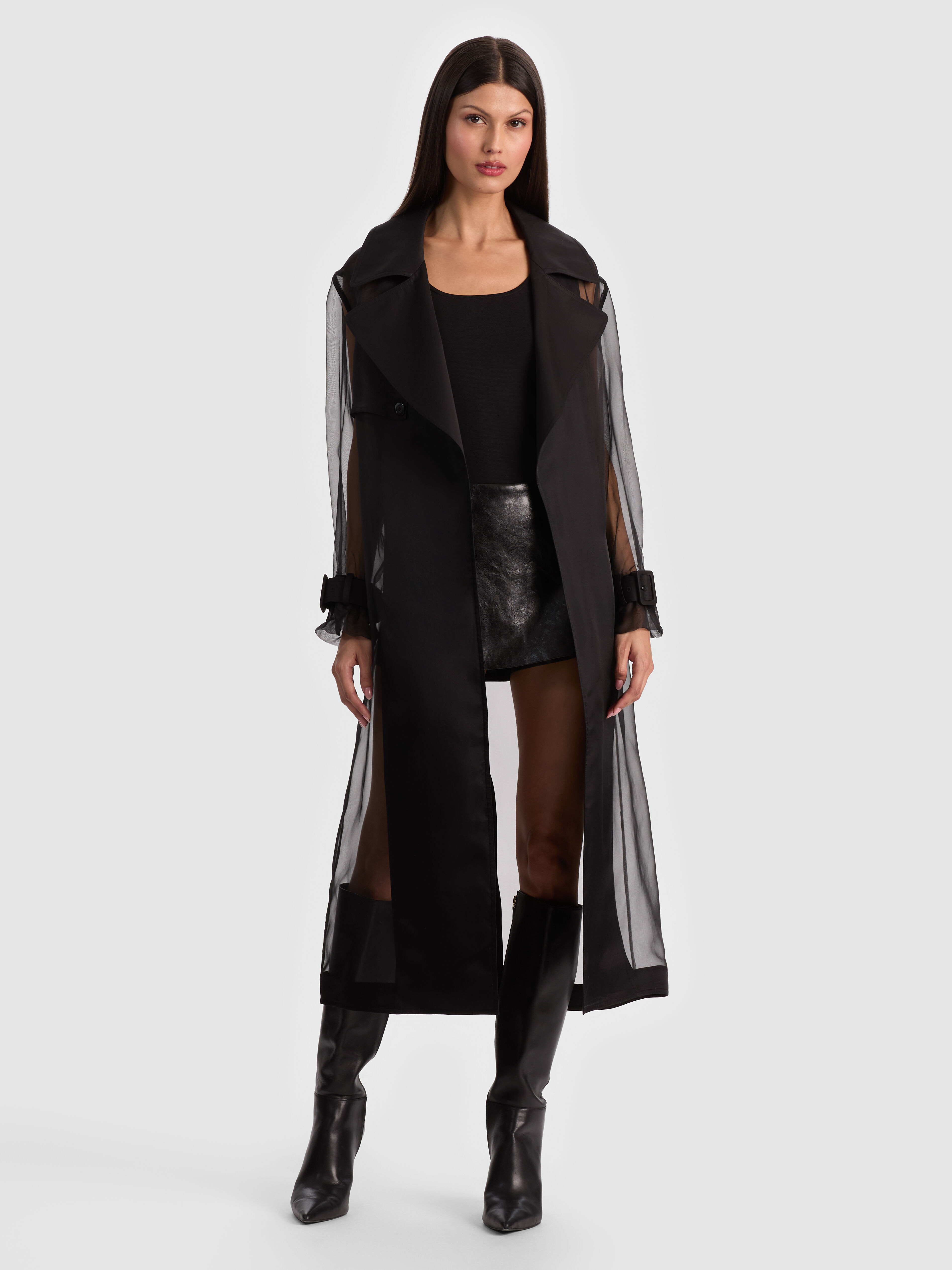 SILVIA SHEER MAXI TRENCH in BLACK | ALICE + OLIVIA