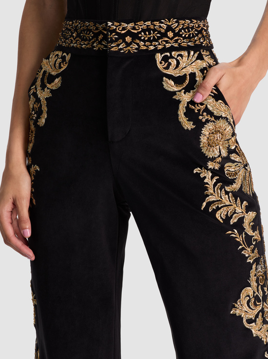 BLACK/GOLD-DYLAN EMBROIDERED VELVET PANT