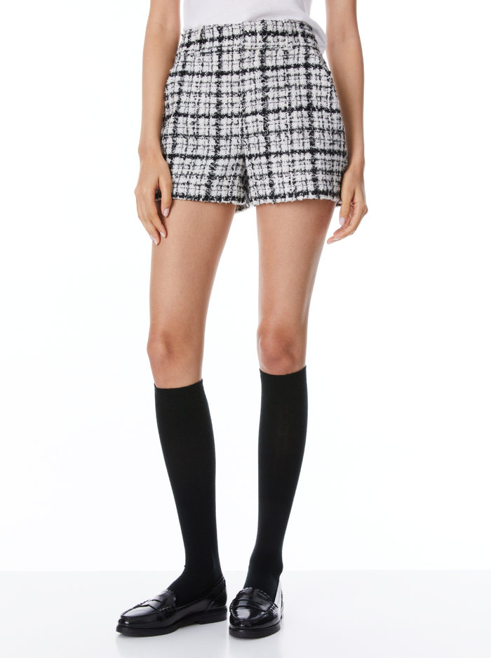 PAULA TWEED HIGH WAISTED SHORT - BLACK/OFF WHITE - Alice And Olivia
