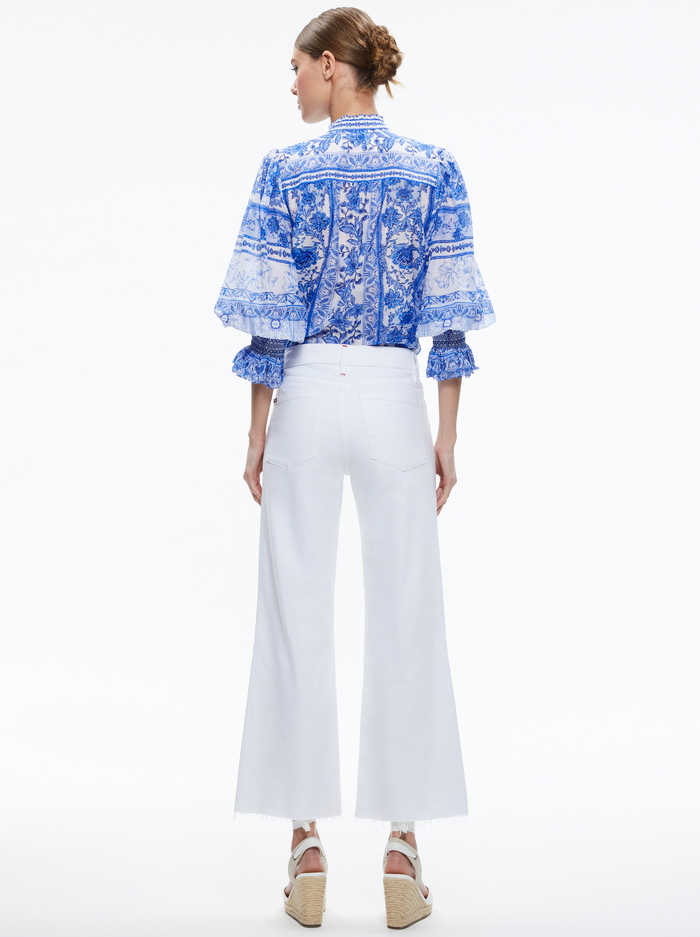 ILAN SMOCKED SLEEVE BUTTON FRONT BLOUSE - GREEK TILE image 1 - ALICE + OLIVIA