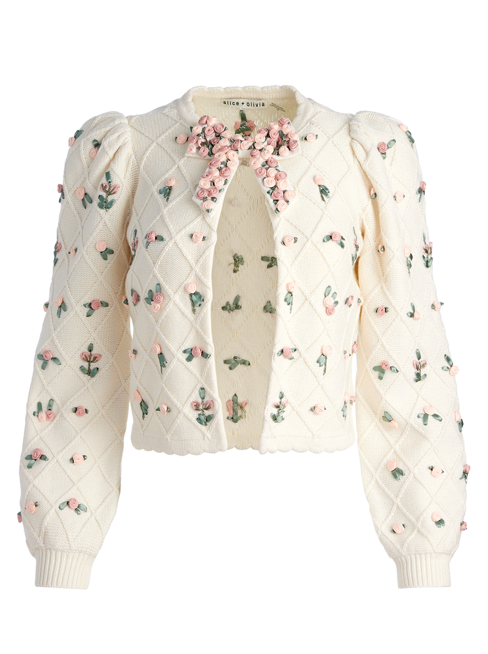 KITTY BOW CARDIGAN - SOFT WHITE MULTI image 6 - Alice And Olivia