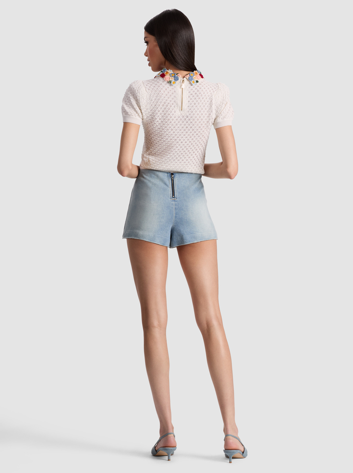 CHASE PUFF SLEEVE SWEATER - SOFT WHITE/MULTI image 2 - Alice And Olivia