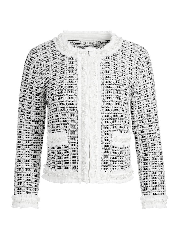 GEORGIA EMBELLISHED SWEATER JACKET - SOFT WHITE/BLACK image 4 - Alice And Olivia