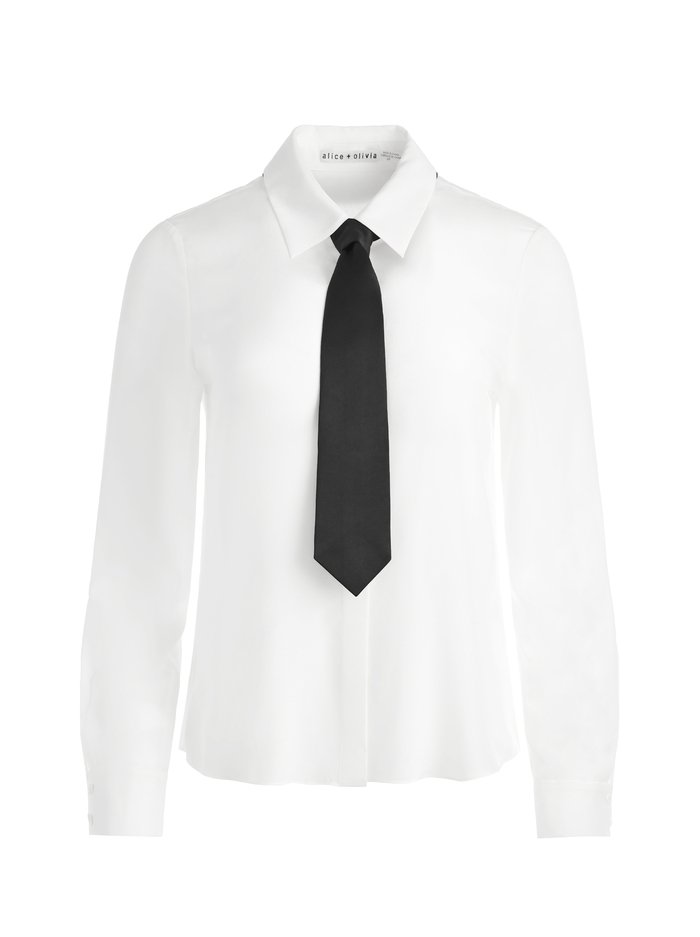 WILLA SILK BLOUSE - ECRU/BLACK image 5 - Alice And Olivia