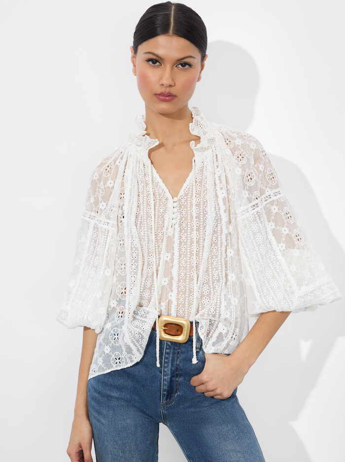 NORAH EYELET BLOUSE - OFF WHITE - Alice And Olivia
