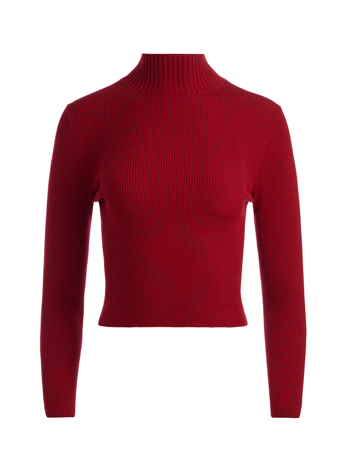 SENAIDA CROPPED MOCK NECK PULLOVER - BORDEAUX image 5 - Alice And Olivia