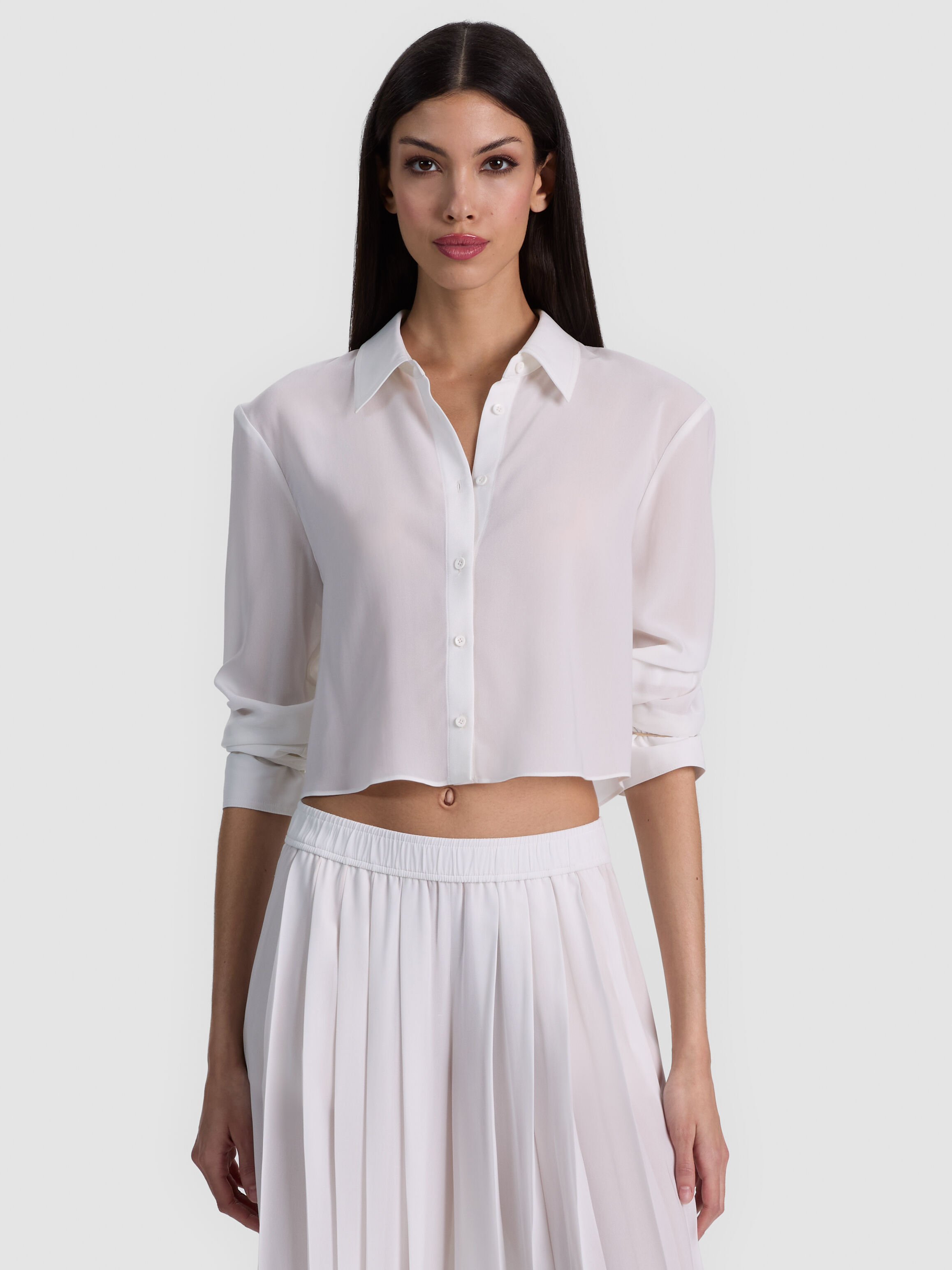 AMELIA BUTTON DOWN WITH LACE UP BACK in OFF WHITE | ALICE + OLIVIA