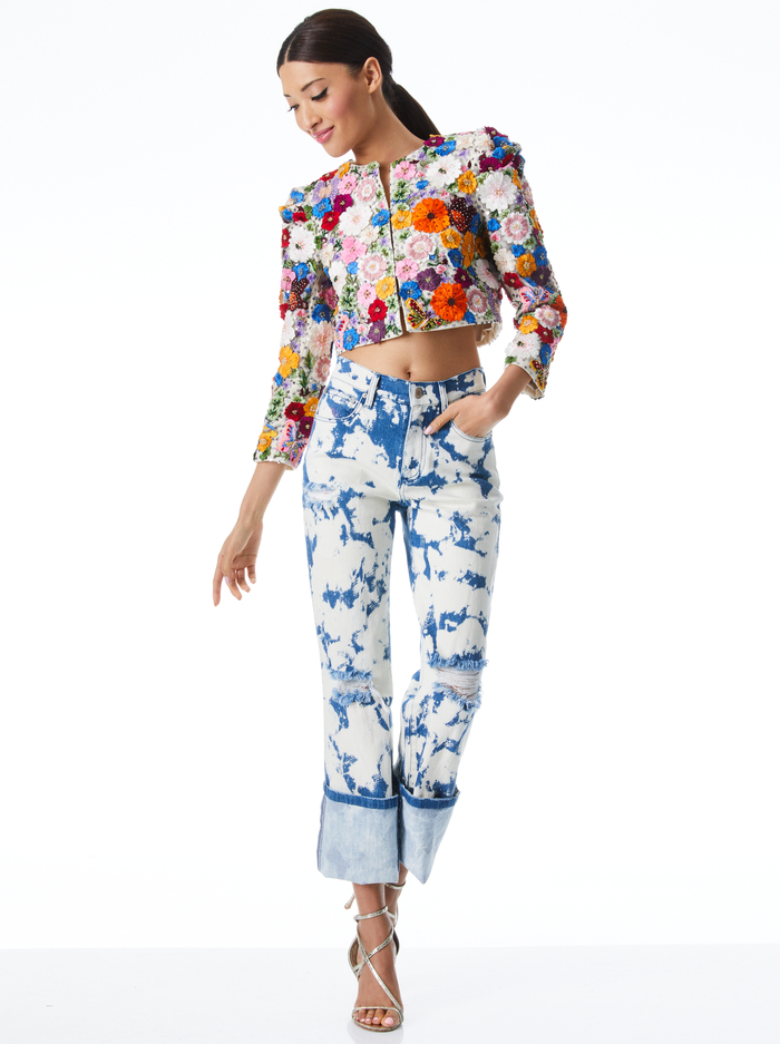 LORNA CROPPED FLORAL APPLIQUE JACKET - CREAM/MULTI image 4 - ALICE + OLIVIA