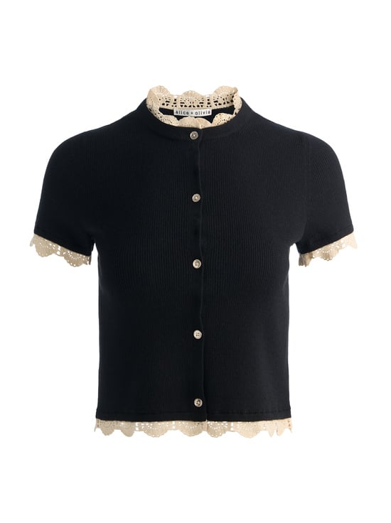 BLACK/NATURAL-CIARA LACE TRIM CARDIGAN