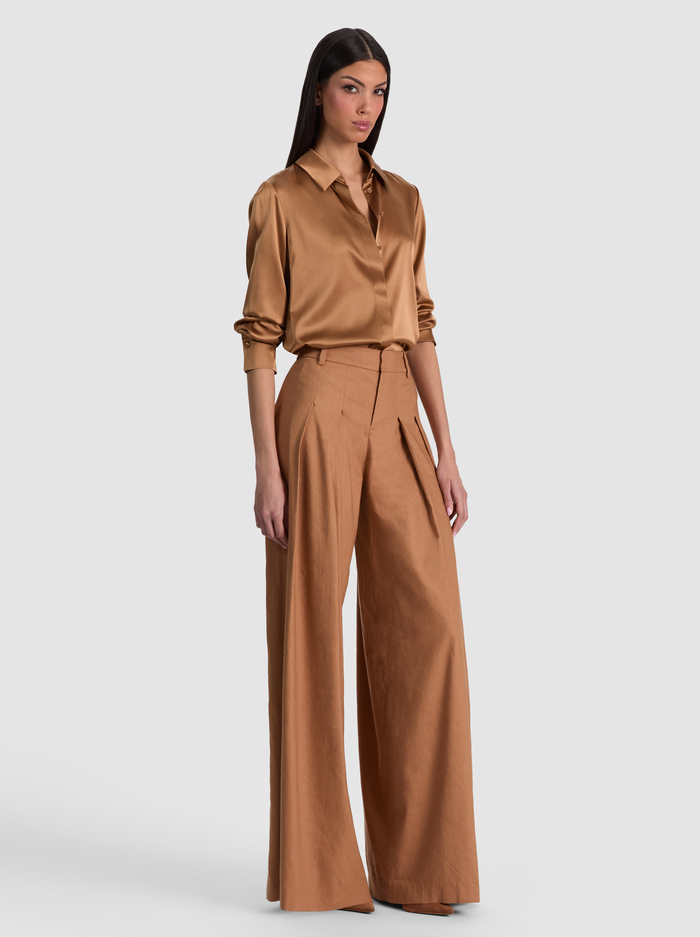 BRADY SILK BLOUSE - TAN image 4 - ALICE + OLIVIA