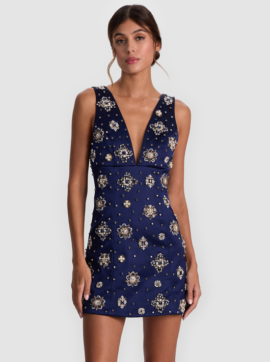MIDNIGHT BLUE-MANDY EMBELLISHED MINI DRESS