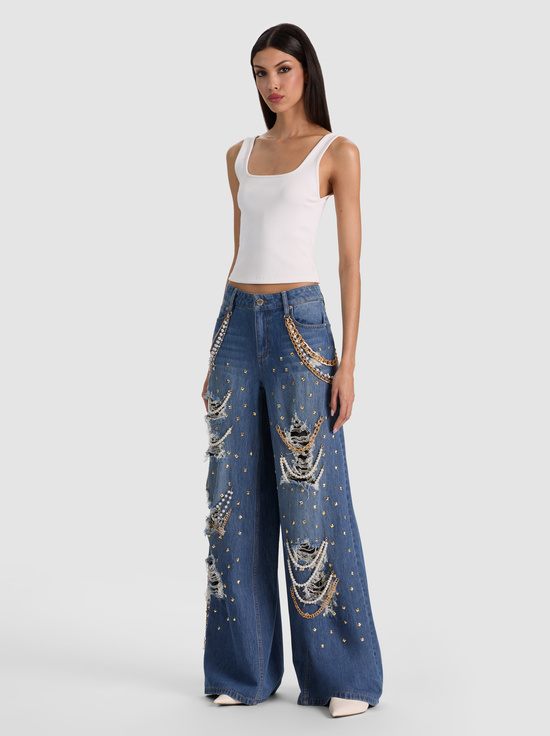GEORGETTA VINTAGE BLUE-HARPER EMBELLISHED RIPPED JEAN