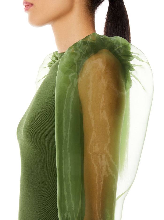 ABELLA PUFF SLEEVE CROP TOP - ARMY GREEN image 3 - Alice And Olivia