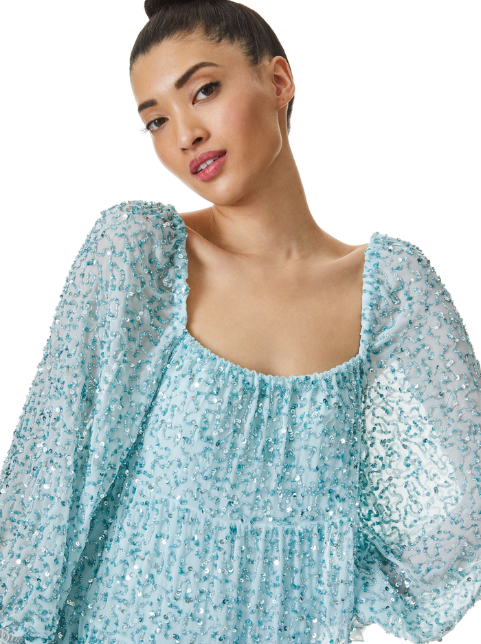 ROWEN SEQUIN EMBROIDERED MINI DRESS - POWDER BLUE image 3 - Alice And Olivia